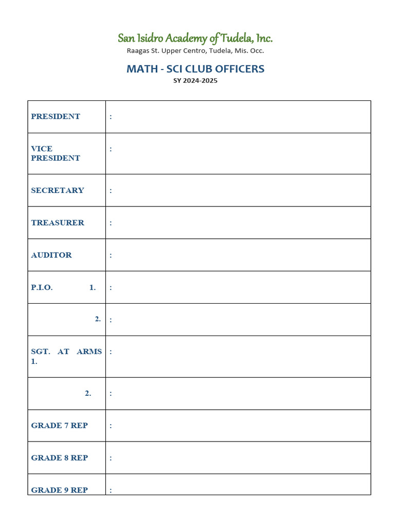 Math-Science Club Officers 2024-2025 | PDF | Home & Garden