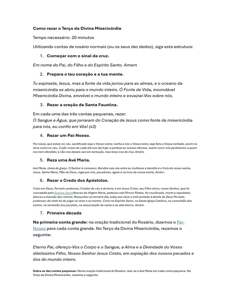 Terço Da Divina Misericordia Pdf Oração Rosário