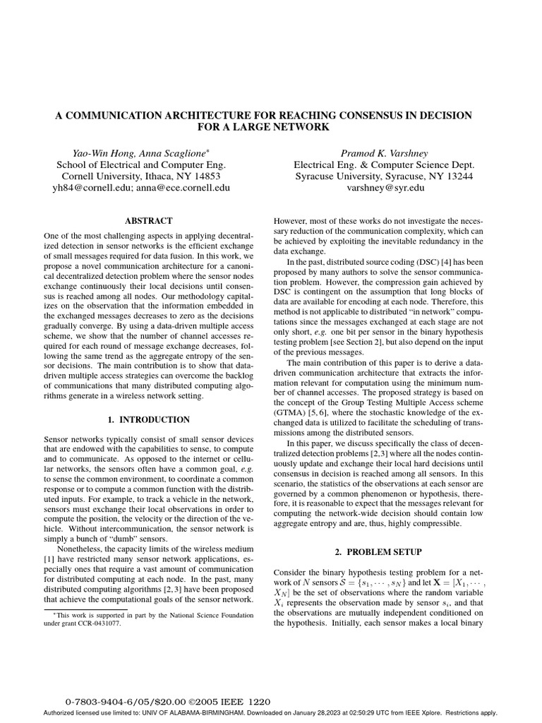 Consensus Communication in Sensor Networks | PDF | Information ...