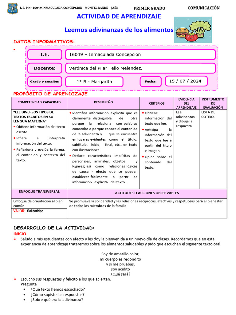 Adivinanzas de Alimentos para Niños | PDF | Aprendizaje | Información