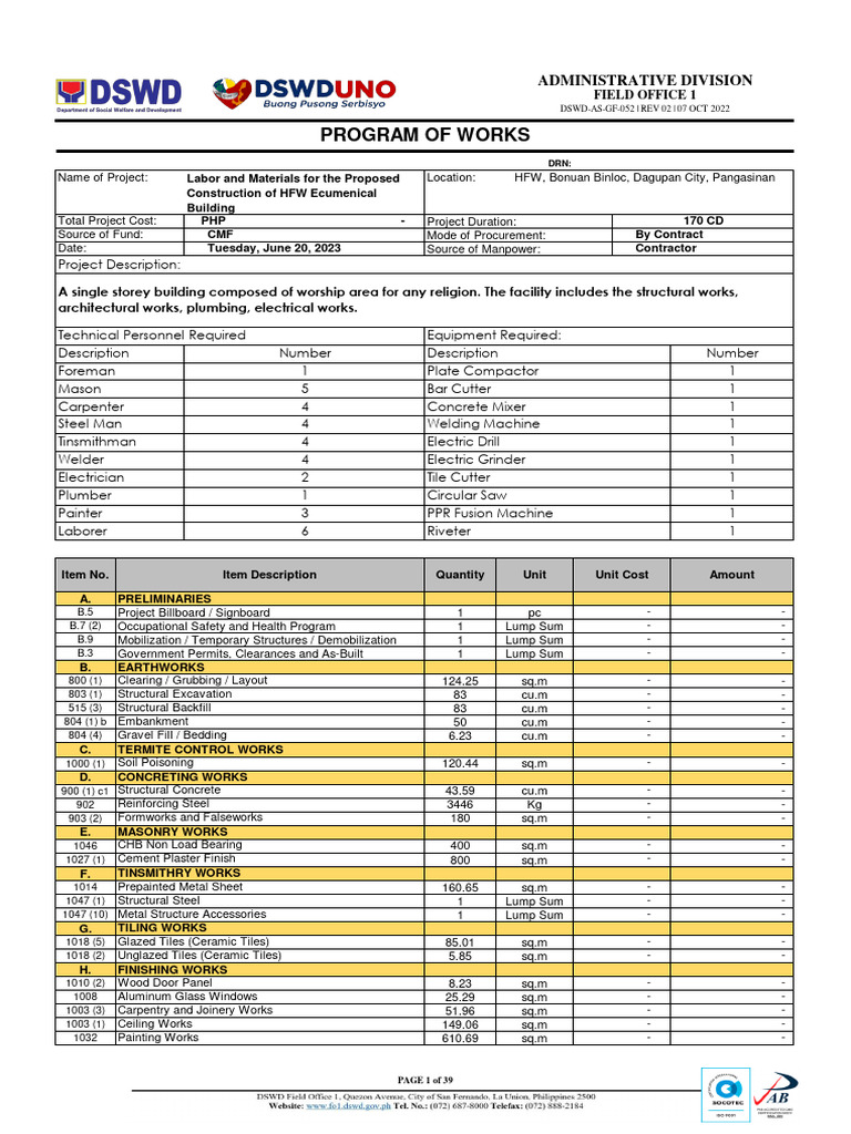 HFW Ecumenical Building Project Plan | PDF | Tile | Building Materials