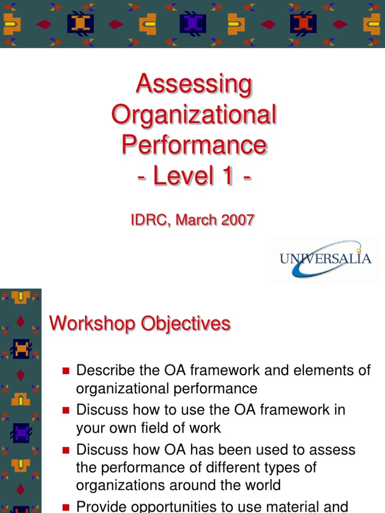 Assessing Organizational Performance - Level 1 - : IDRC, March 2007 ...