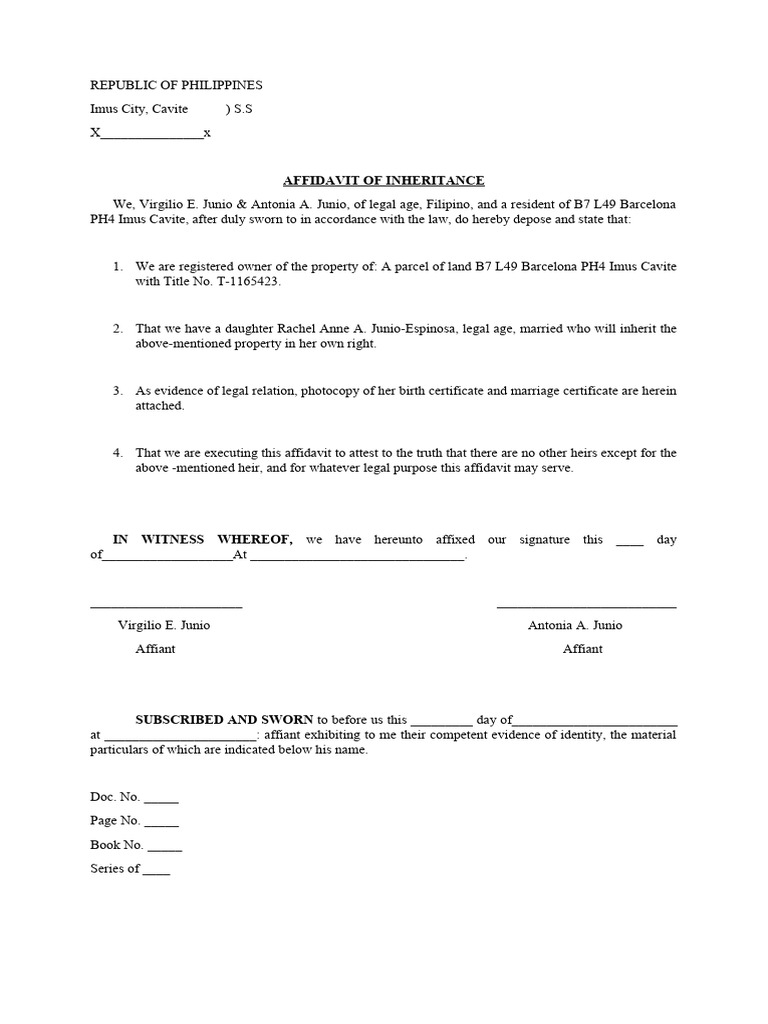 Affidavit of inheritance pdf