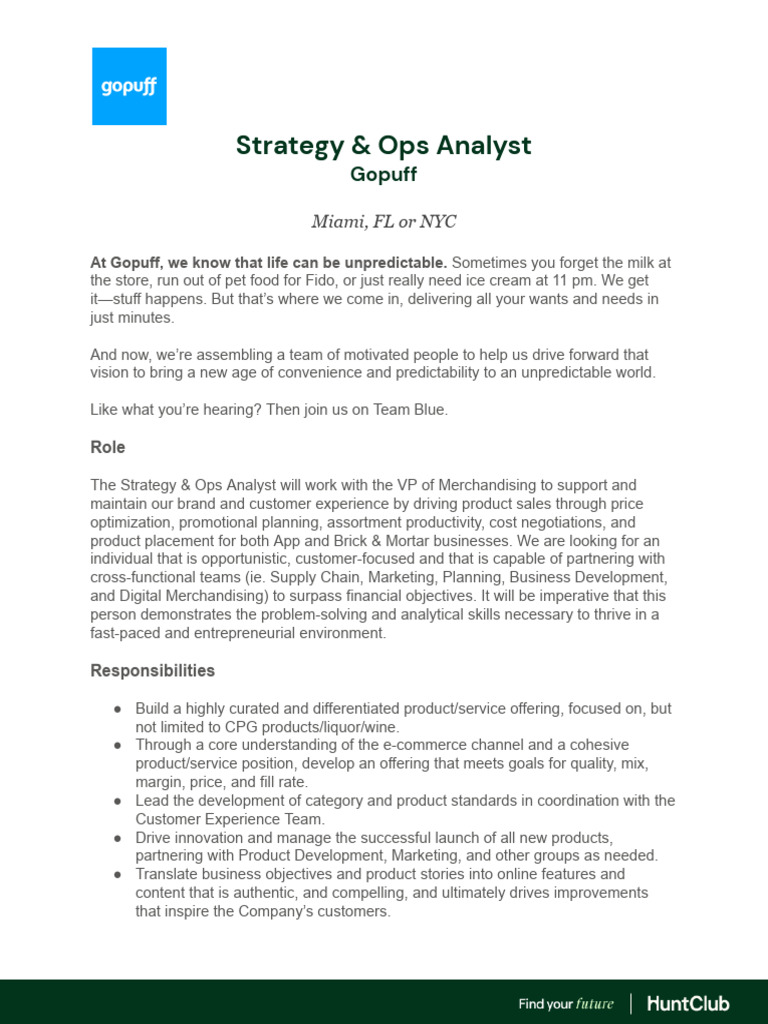 Strategy & Ops Analyst at Gopuff | PDF | Marketing | Pricing