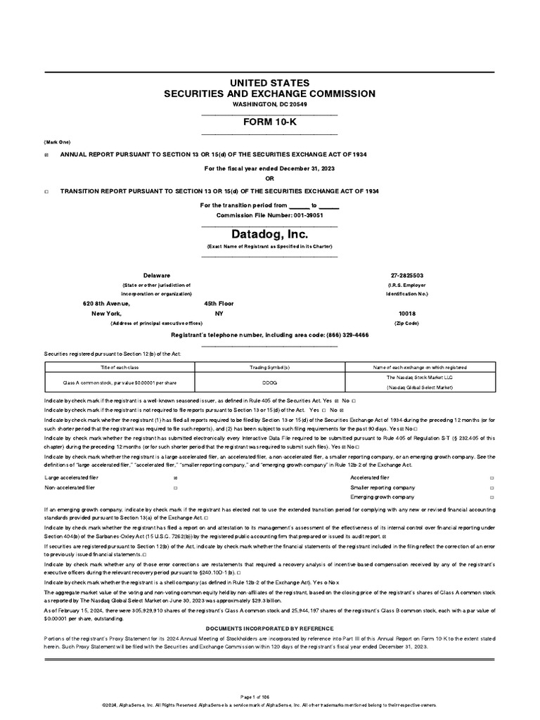 10K - DDOG - Annual Report - 100 Pages | PDF | Cloud Computing | Form 10 K