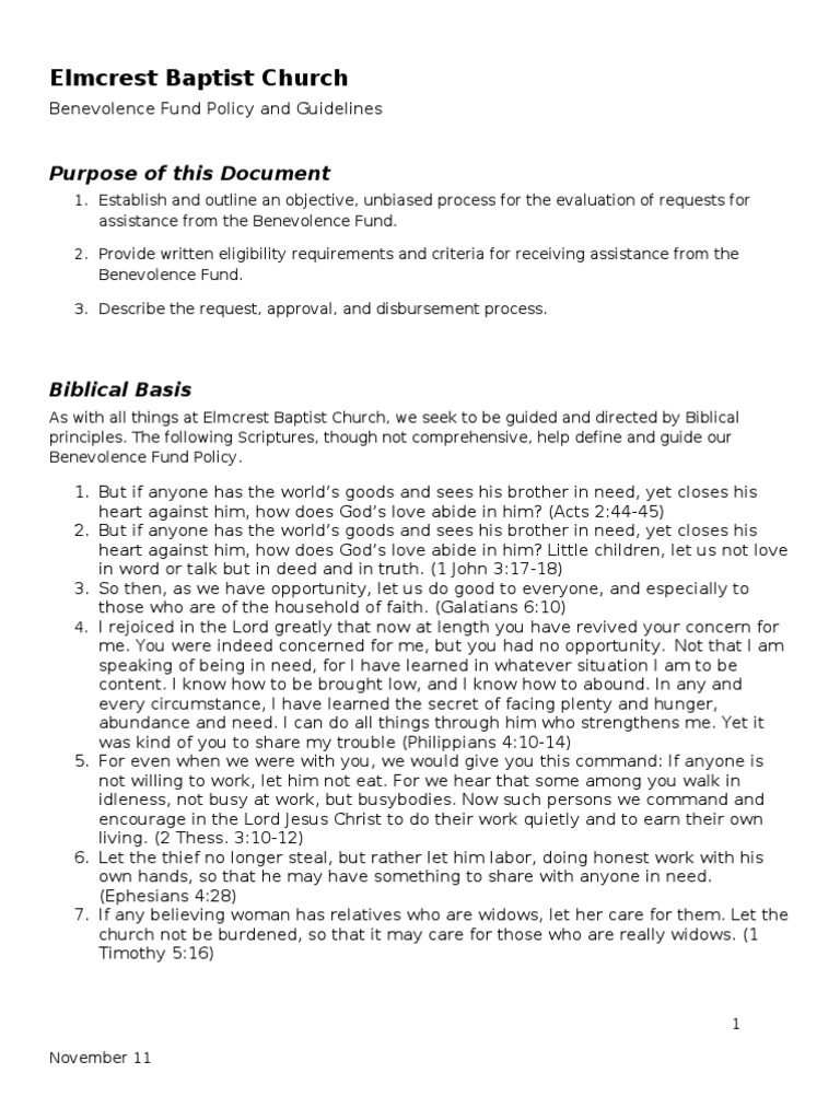 Elmcrest Baptist Church Benevolence Policy | PDF | Tax Deduction ...