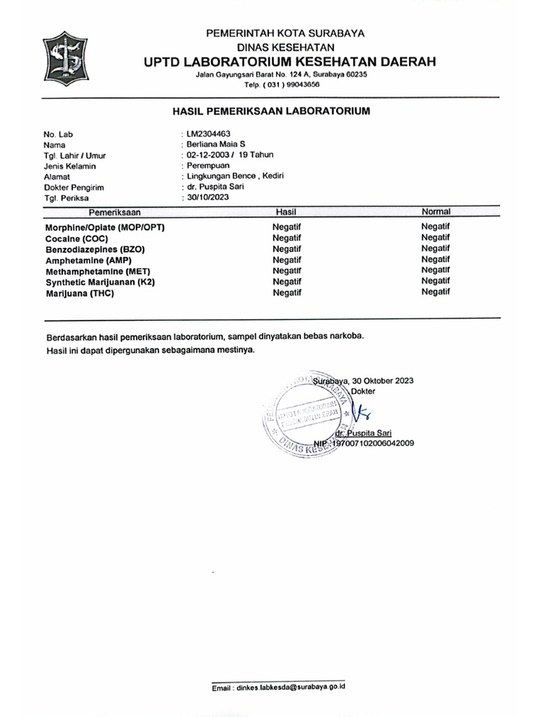 Tes Narkoba 2023 Maia | PDF