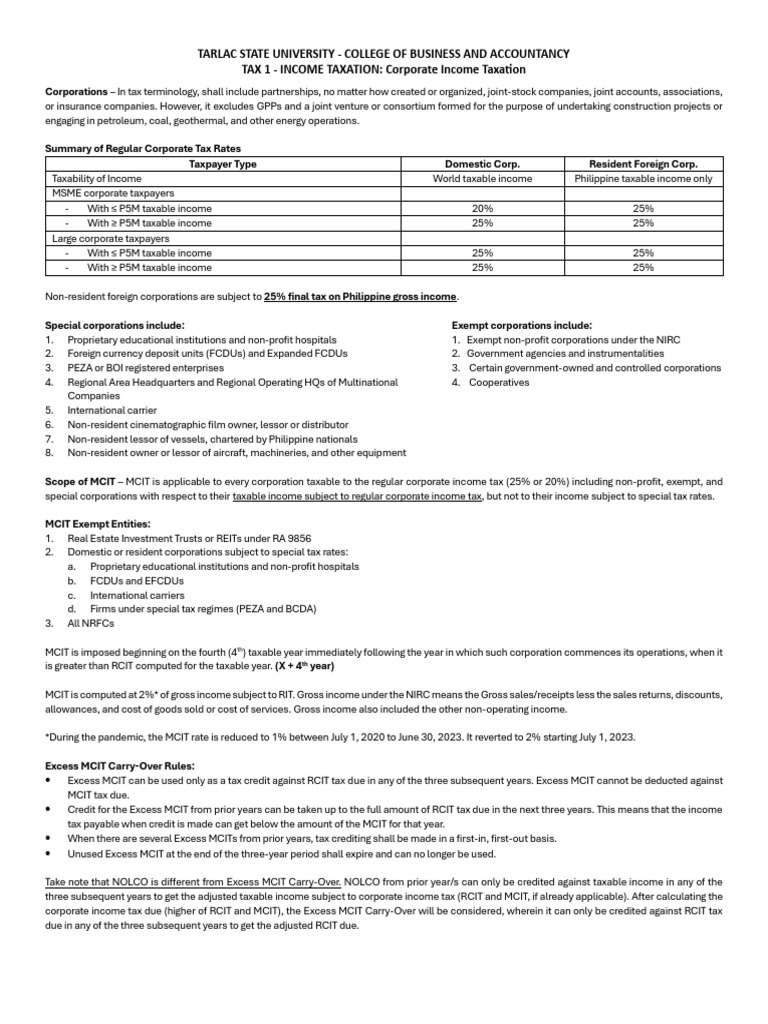 Corporate Income Taxation Overview | PDF | Taxes | Income Tax