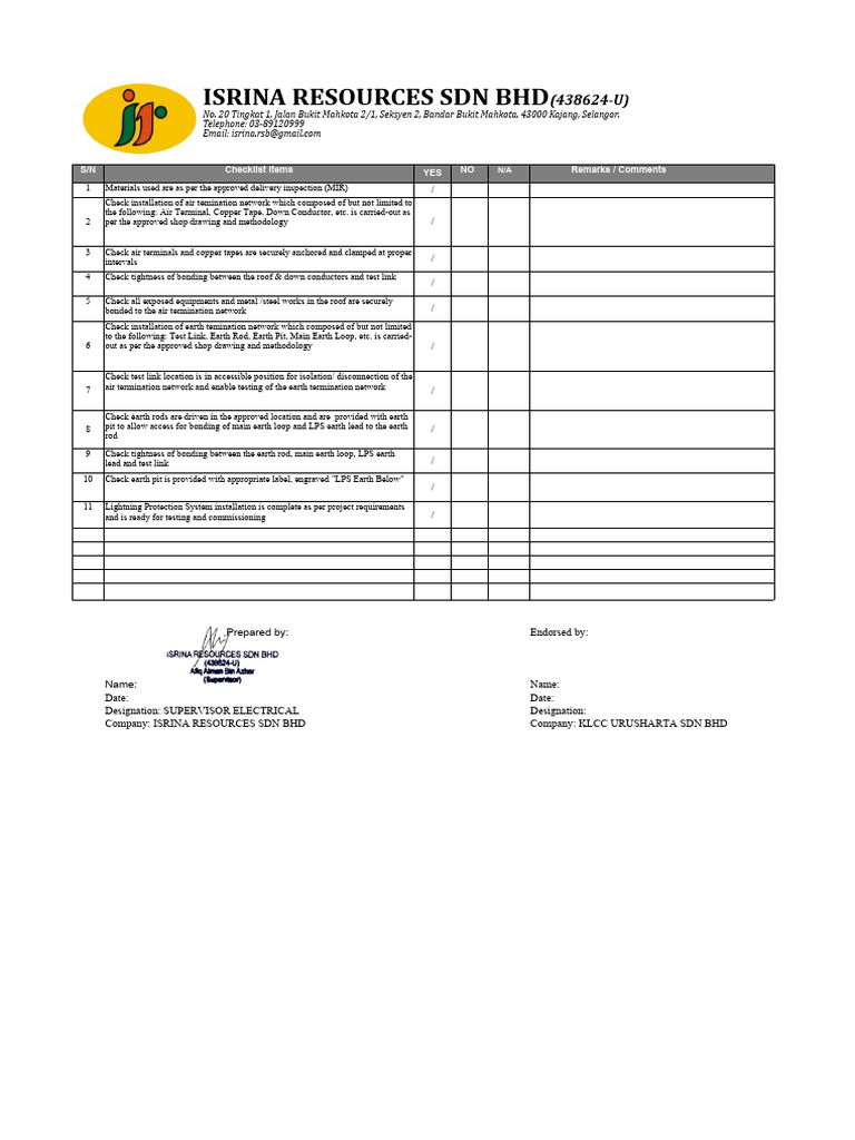 Lightning Protection System Checklist | PDF | Building Engineering ...
