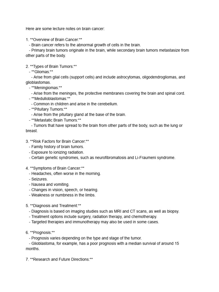 Brain Cancer: Types, Risks, and Treatment | PDF | Self-Improvement ...