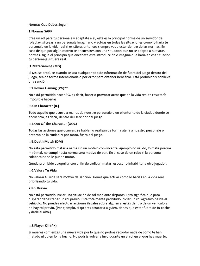 Normas SARP para Roleplay en GTA SAMP | PDF