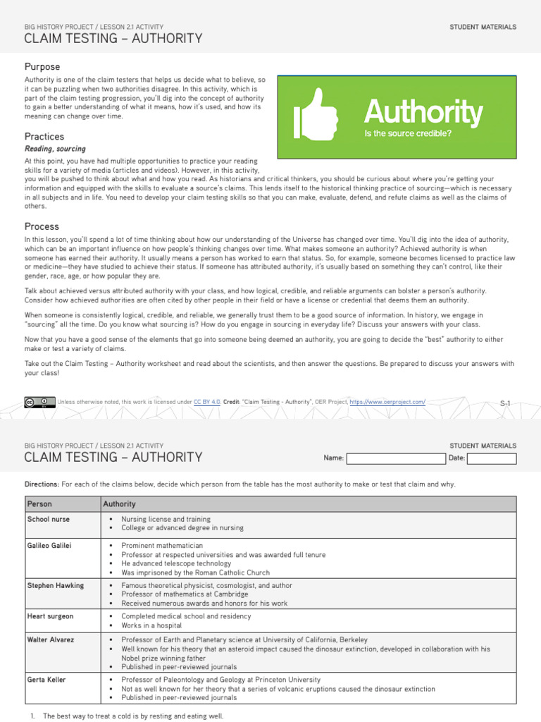 BHP 211 Activity Claim Testing Authority Student | PDF | Science