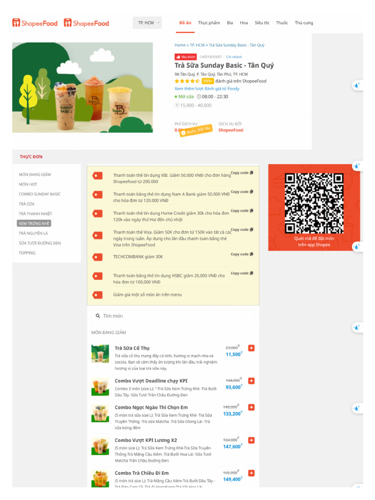 Screencapture Shopeefood VN Ho Chi Minh Tra Sua Sunday Basic Tan Quy ...