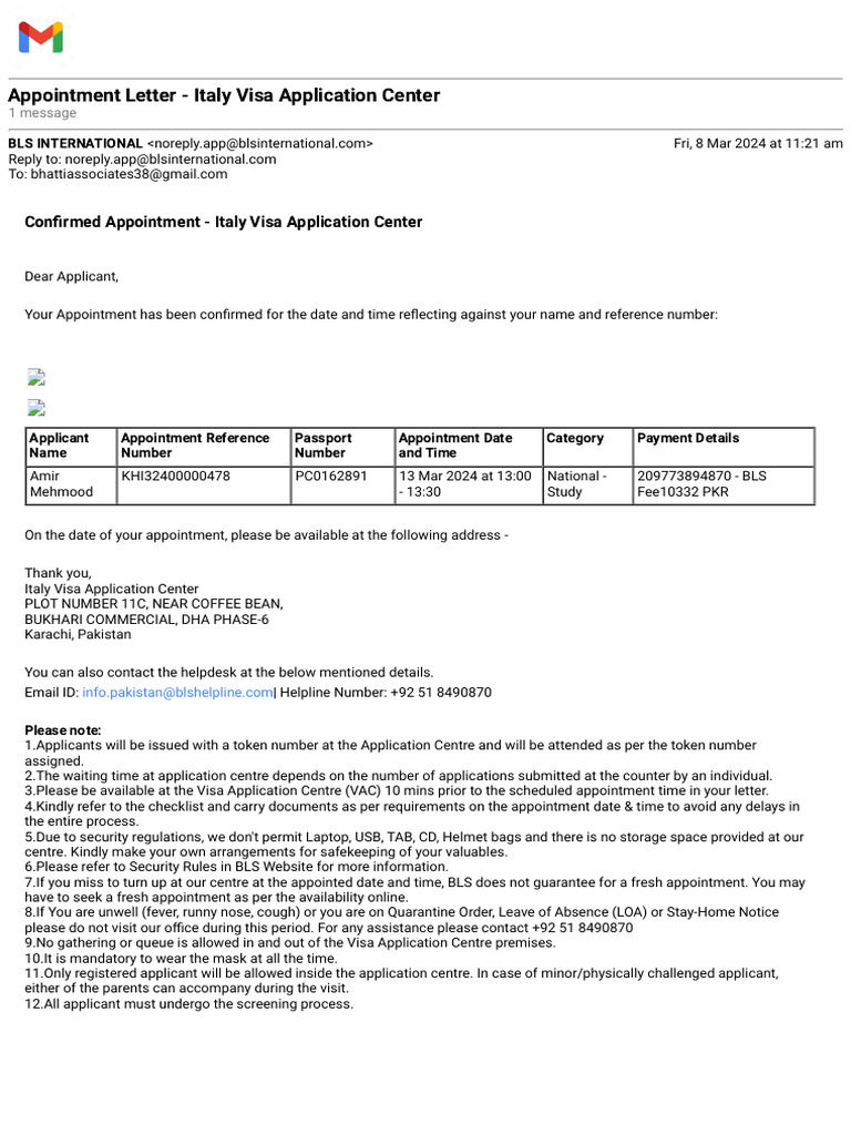 Gmail appointment letter italy visa application center 1 pdf