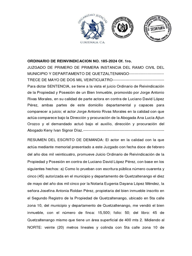 SENTENCIA | PDF | Propiedad | Demanda judicial