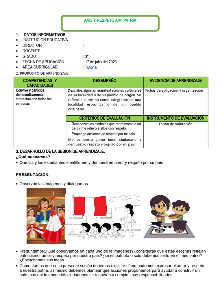 Amor y Respeto por la Patria en Tutoría | PDF | Perú | Evaluación