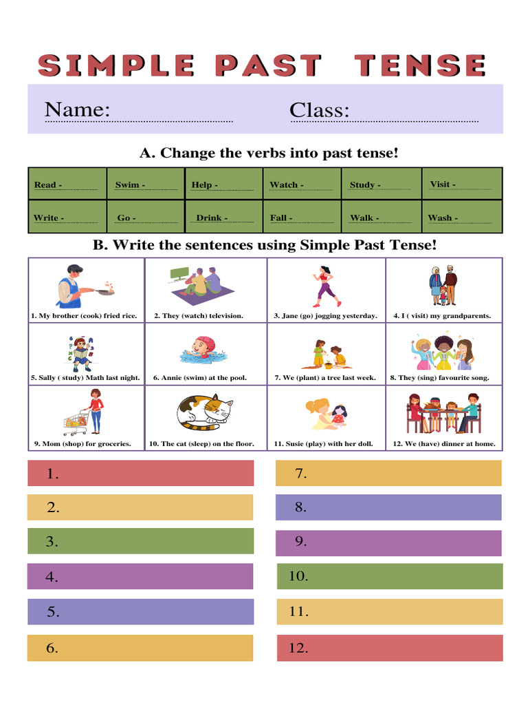 Simple Past Tense Worksheet for Grade 6 | PDF