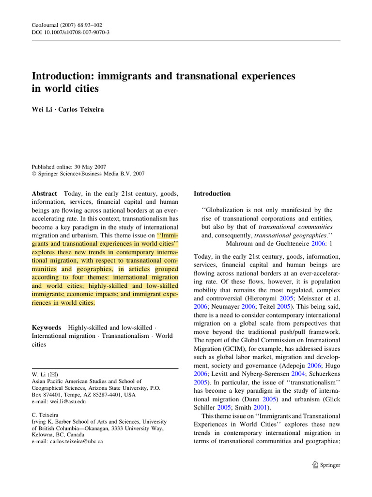 Transnationalism in Global Migration | PDF | Immigration | Human Migration