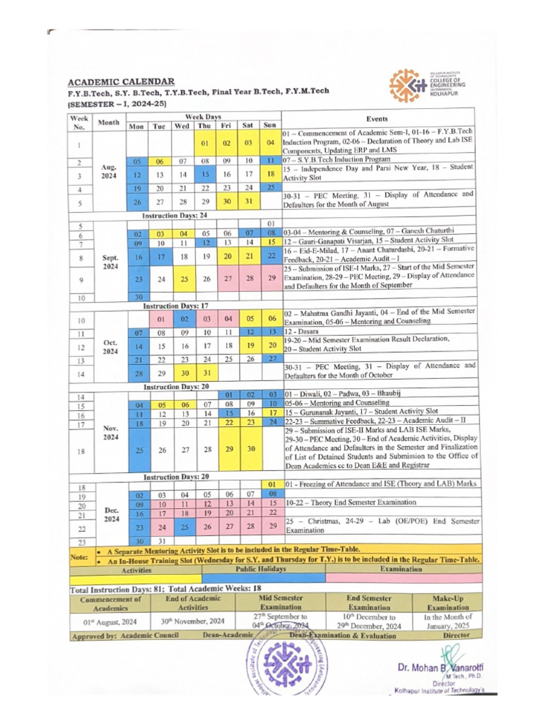 Ug and PG Academic Calendar 202425 Odd Semester PDF