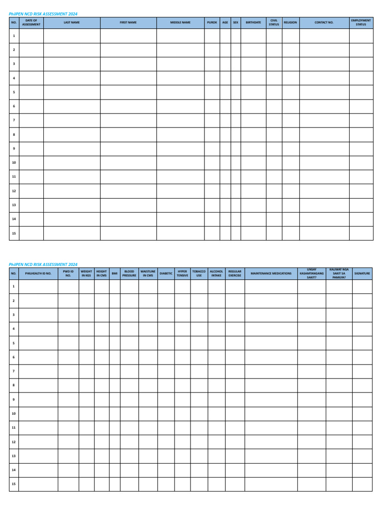 PhilPEN NCD Risk Assessment 2024 Form | PDF
