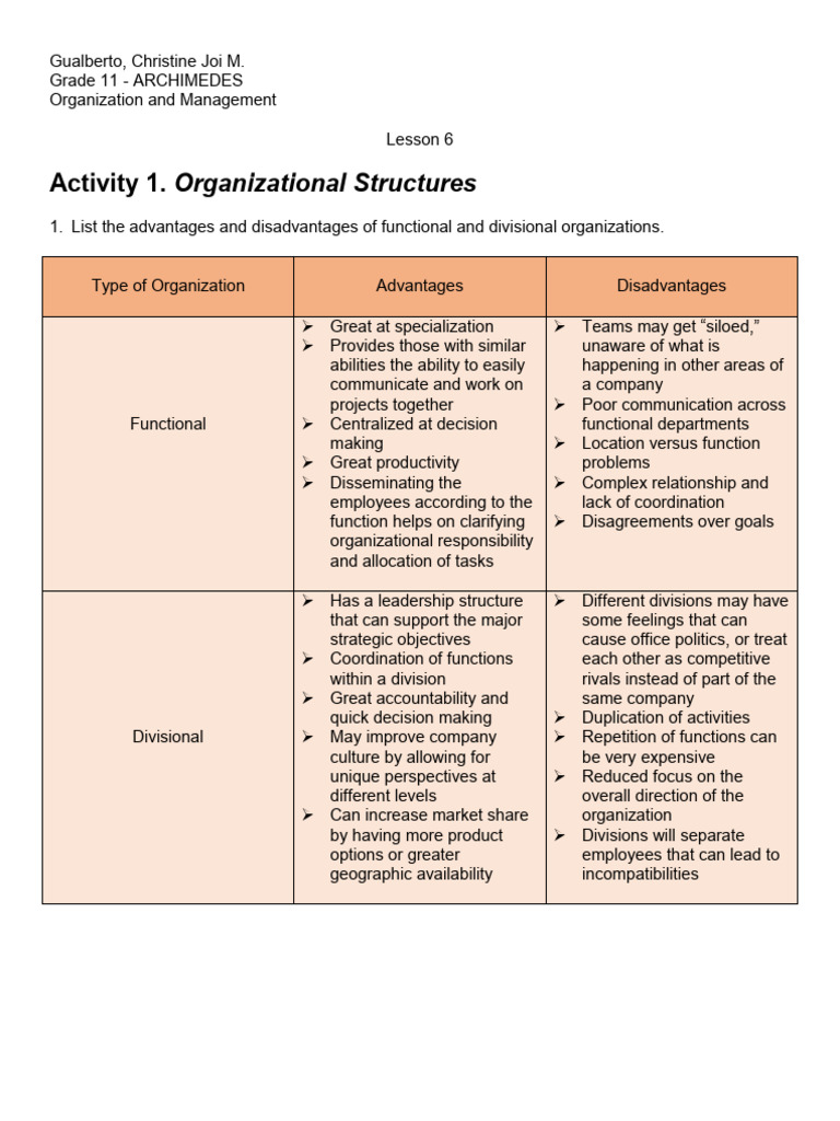 Organization and Management Lesson 6 | PDF | Organizational Structure ...