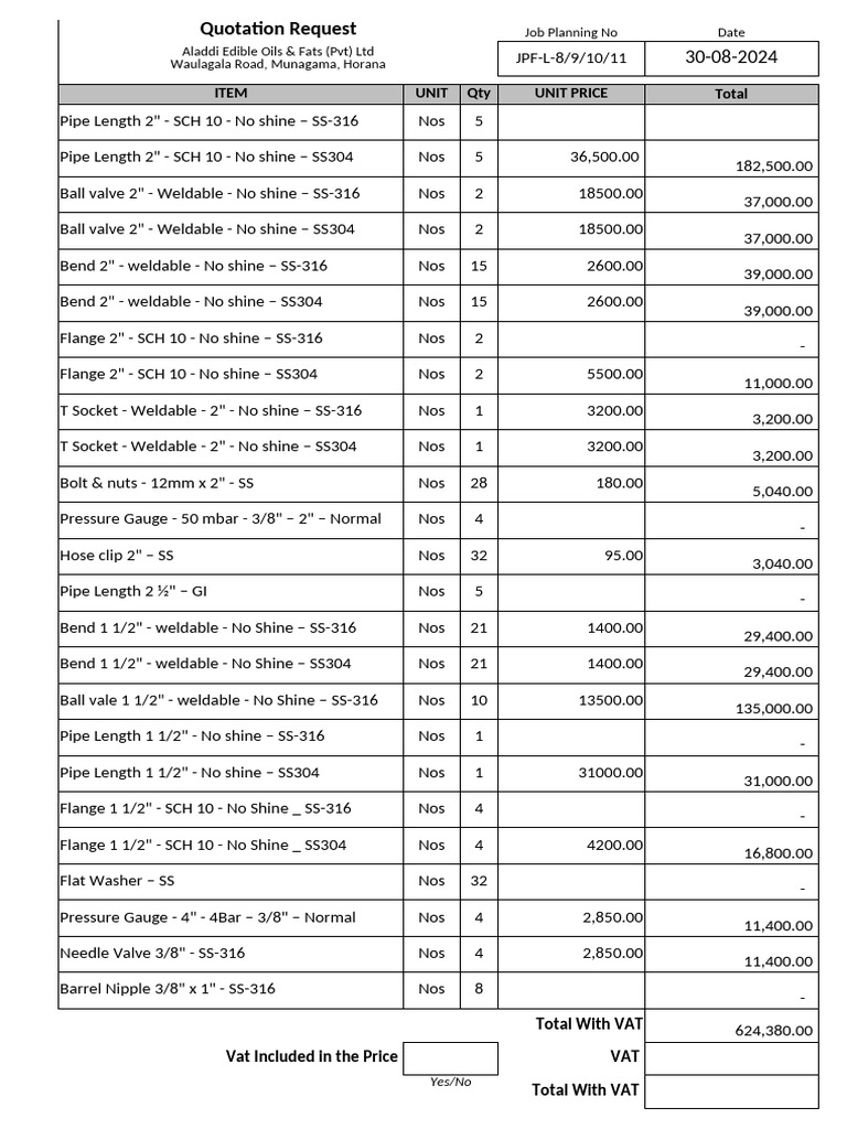 Quotation Request for Pipe and Valves | PDF | Pipe (Fluid Conveyance ...