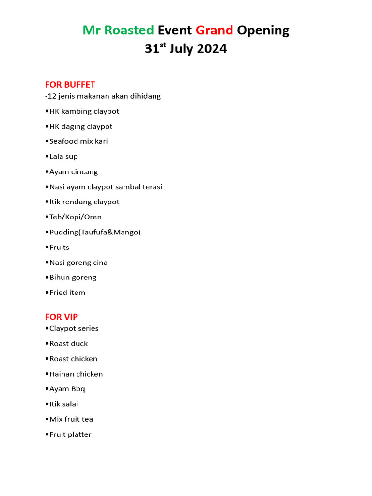 Menu Bufet and VIP | PDF