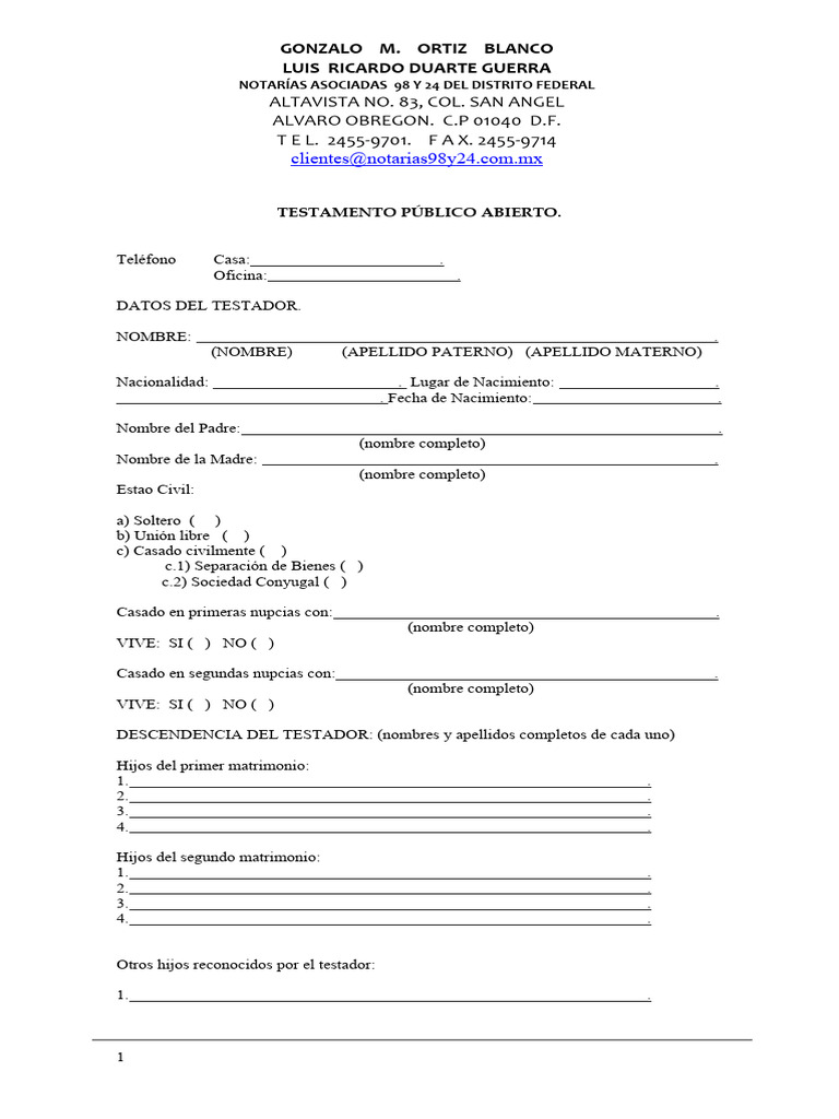 Notaria Formato Testamento | PDF | Matrimonio | Matrimonio, Sindicatos ...