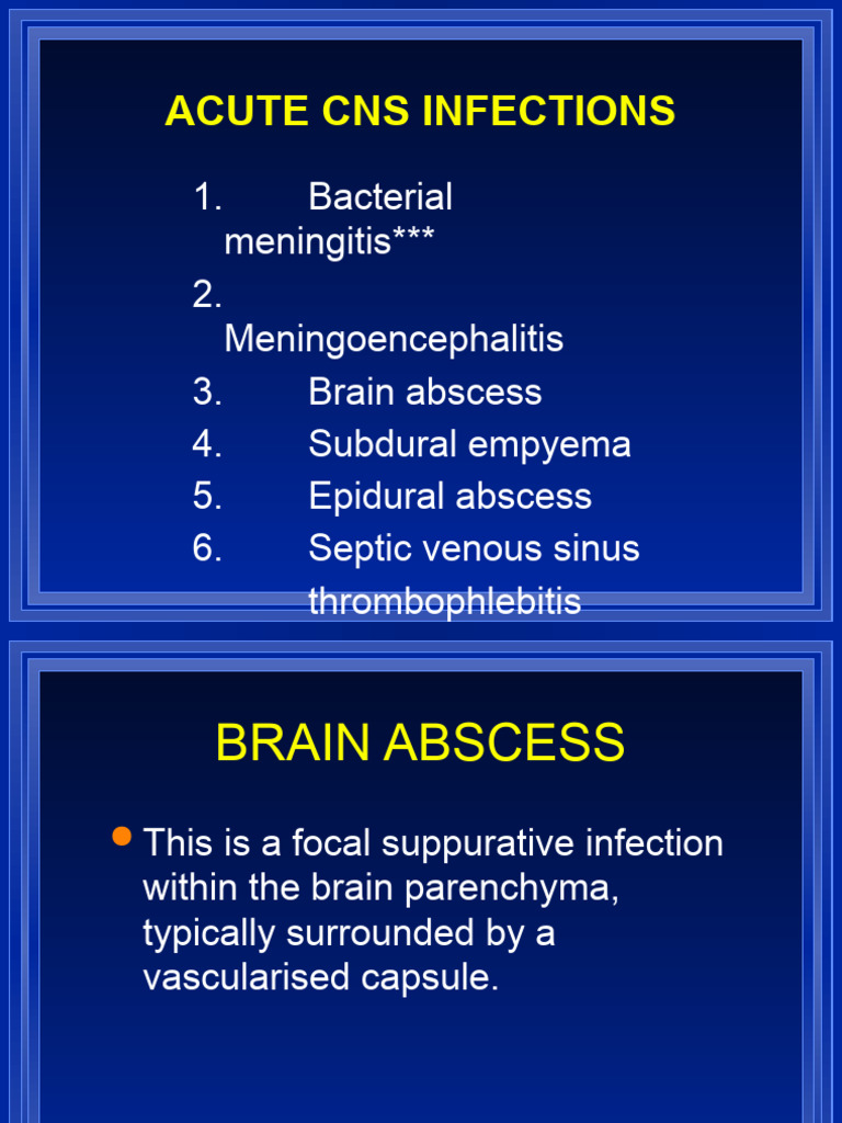 Overview of Acute CNS Infections | PDF | Meningitis | Medical Specialties