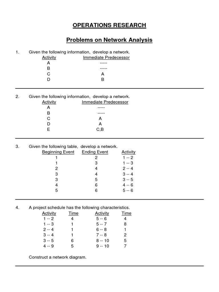 Network Analysis in Operations Research | PDF | Project Management ...