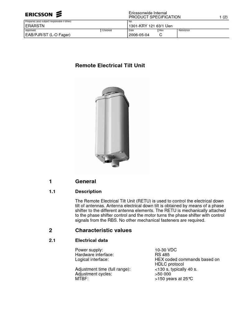 Remote Electrical Tilt Unit - 86010045 | PDF | Electronics | Electrical ...