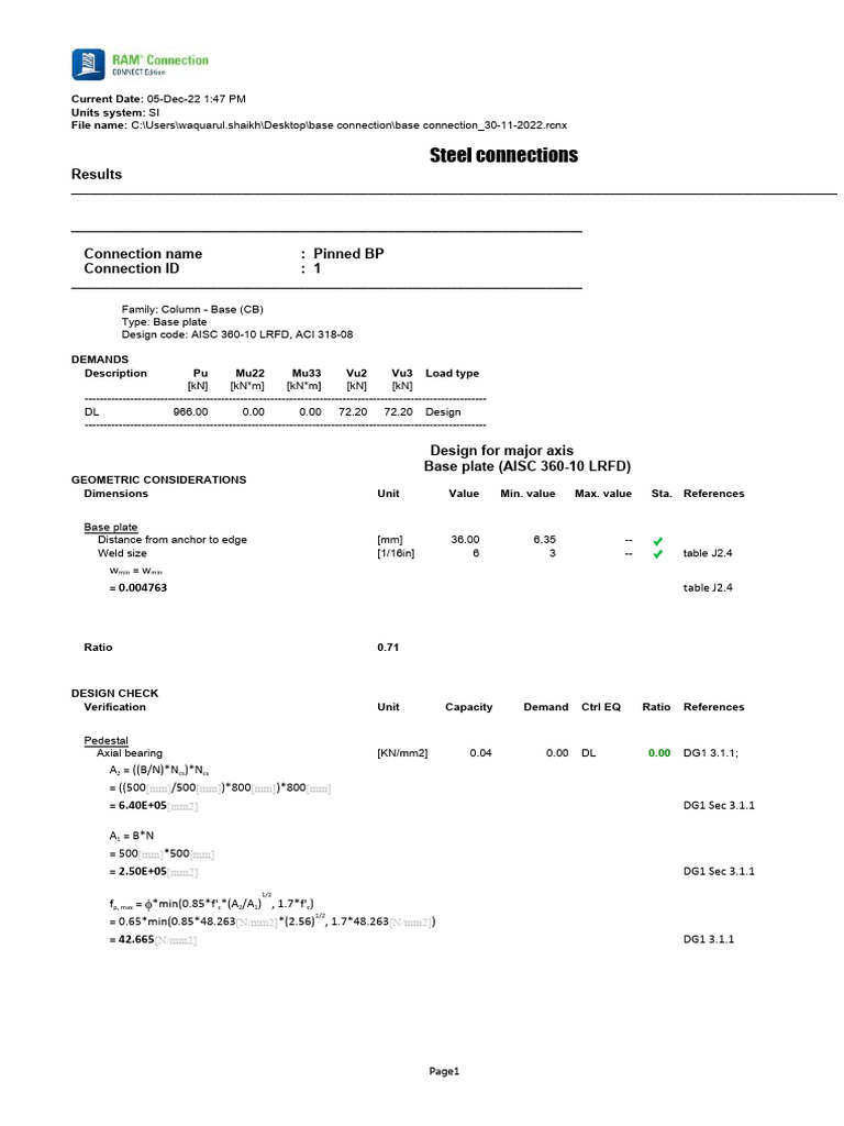 Column Base Connection Design 2 | PDF | Strength Of Materials | Bending