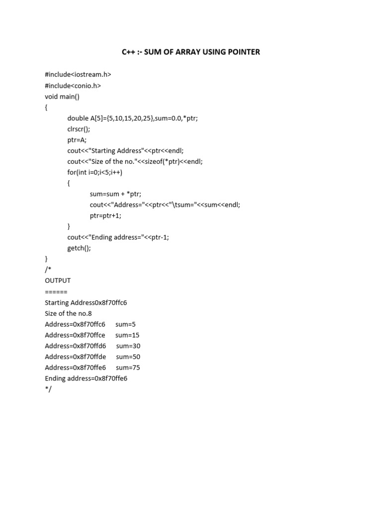 Sum of Array Using Pointer | PDF