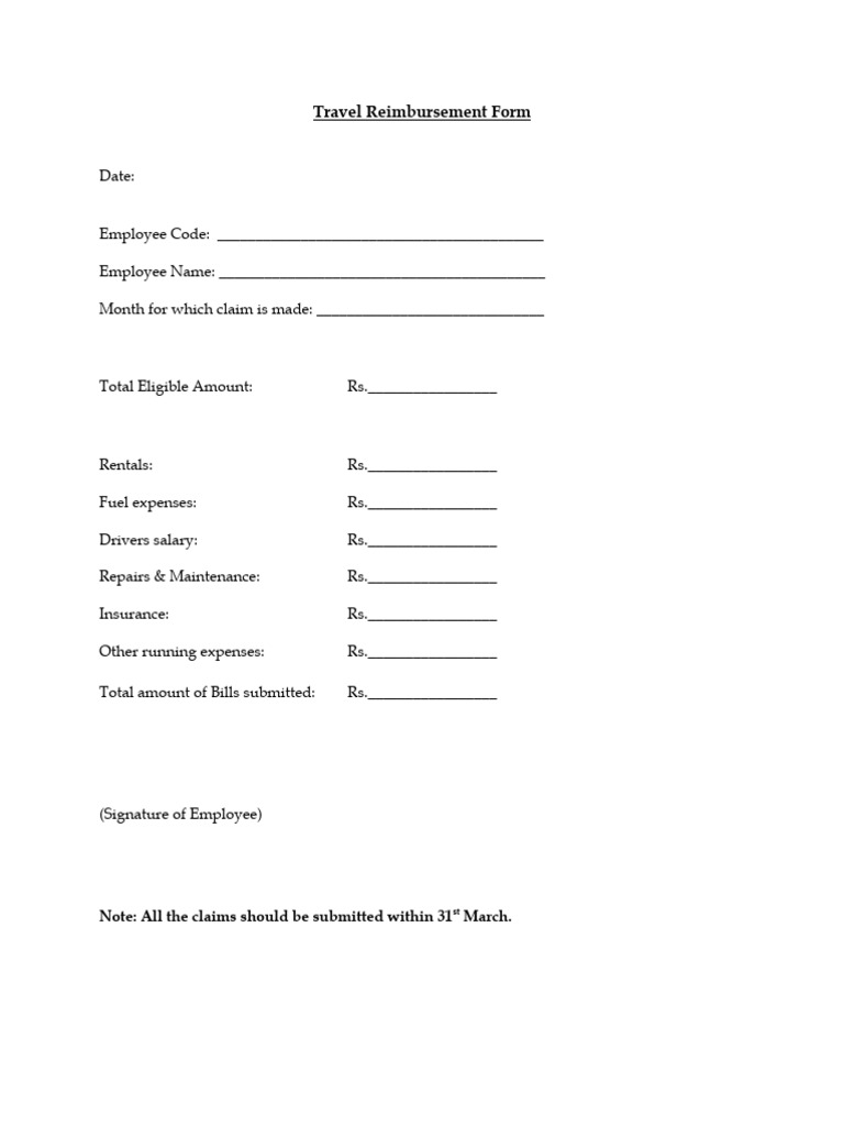 Travel Reimbursement Form Pdf