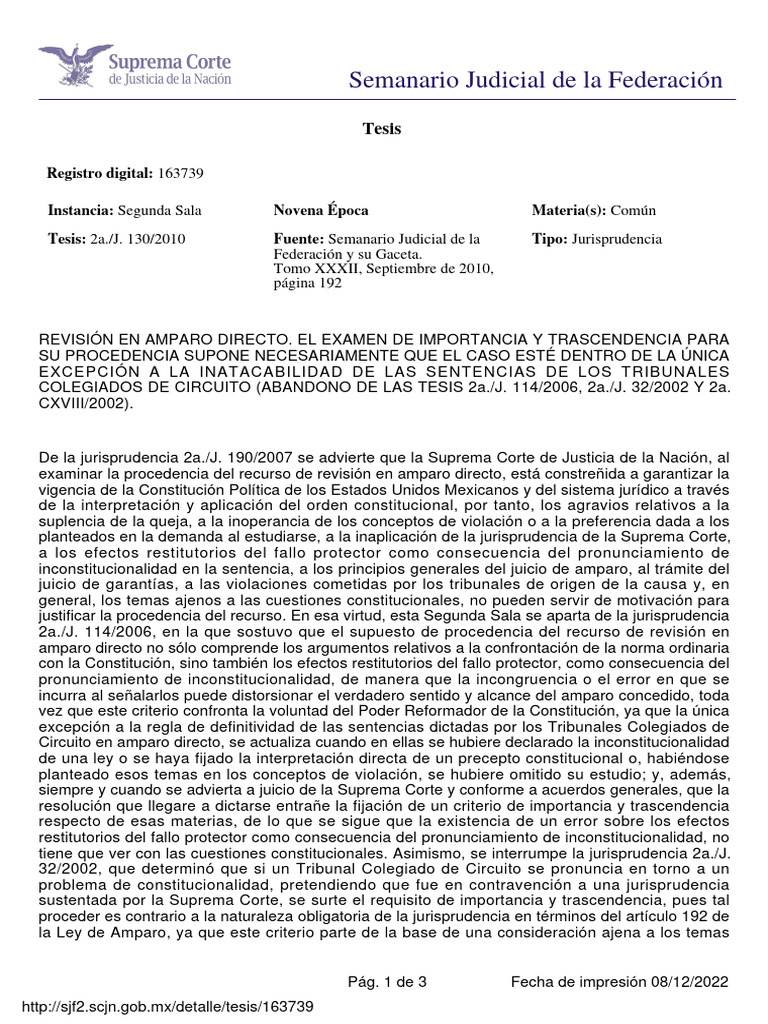 Procedencia del Amparo Directo en Jurisprudencia | PDF | Caso de ley ...