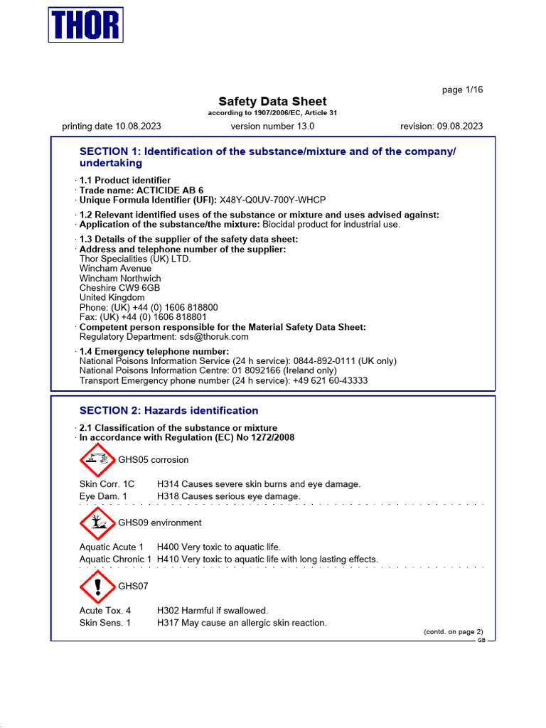 Acticide AB 6 Safety Data Sheet | PDF | Volatile Organic Compound ...