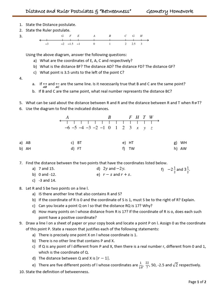 Ruler Postulate and Betweenness in Geometry | PDF | Mathematics | Geometry