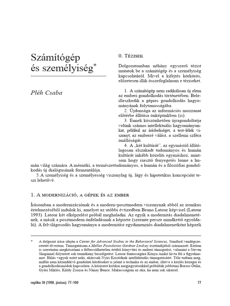 Pléh - Számítógép És Személyiség | PDF