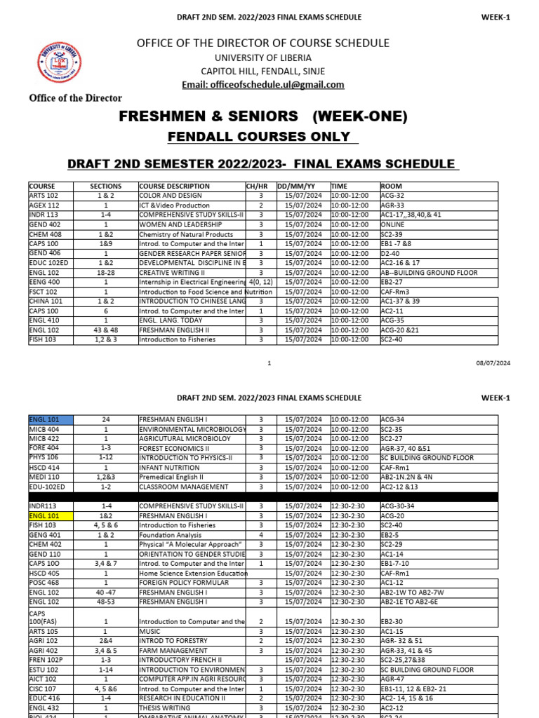 Draft Final Exams Schedule - 2024 | PDF | Science