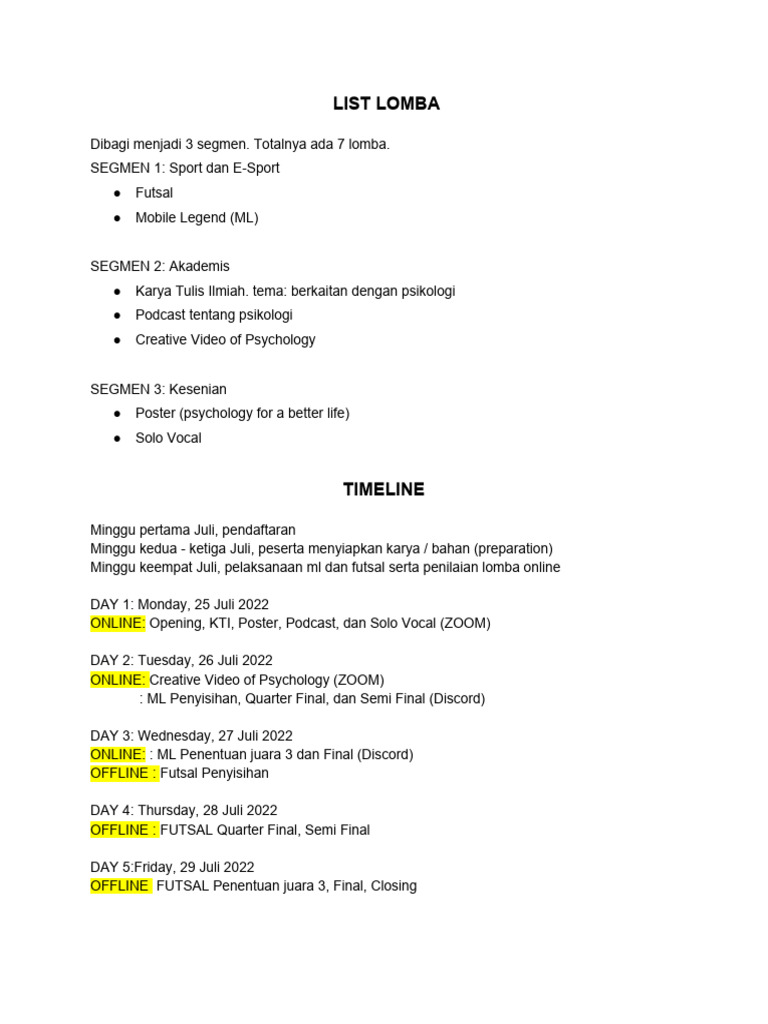 Timeline & Rundown Psychofair | PDF