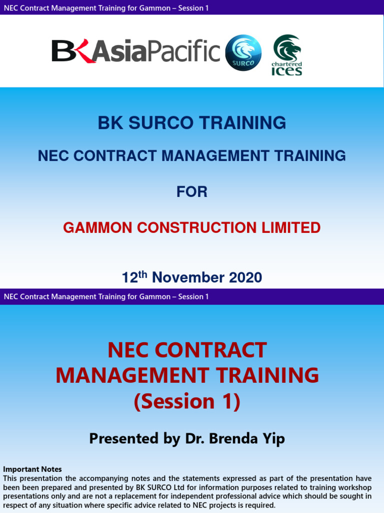 NEC Contract Management Training Overview | PDF | Business