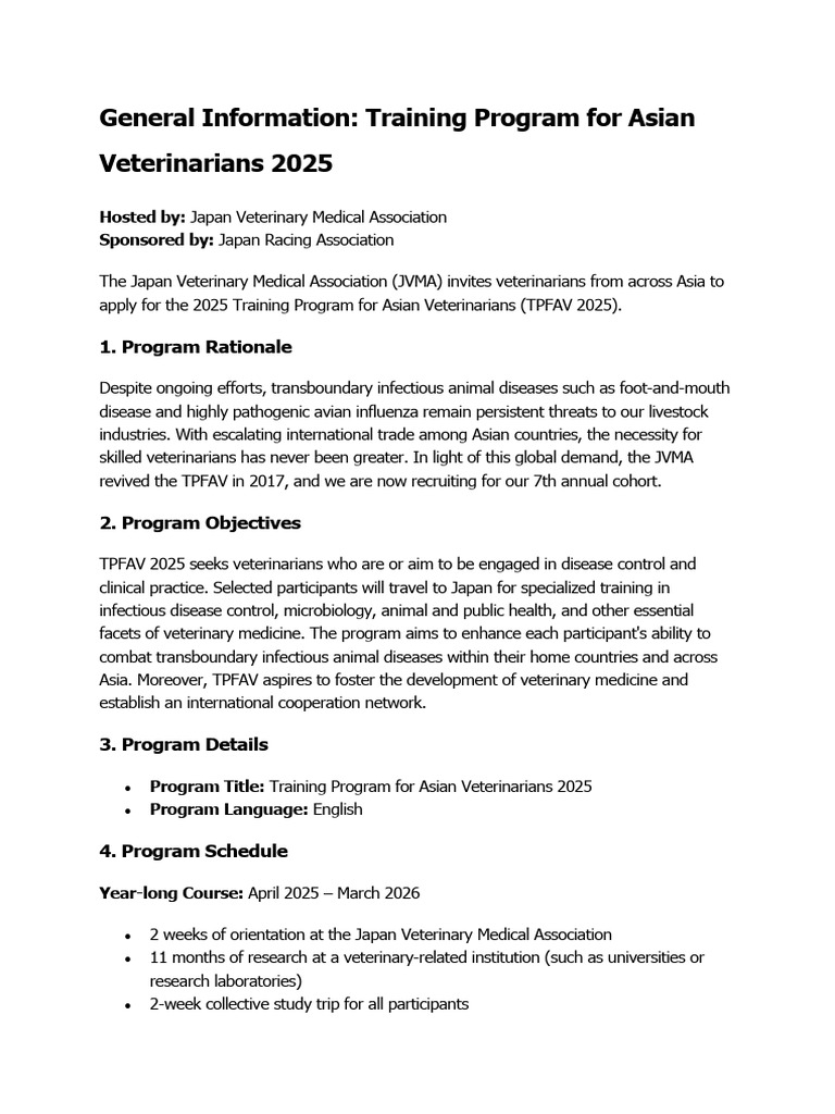 2025 Training Program for Asian Veterinarians | PDF | Veterinary ...
