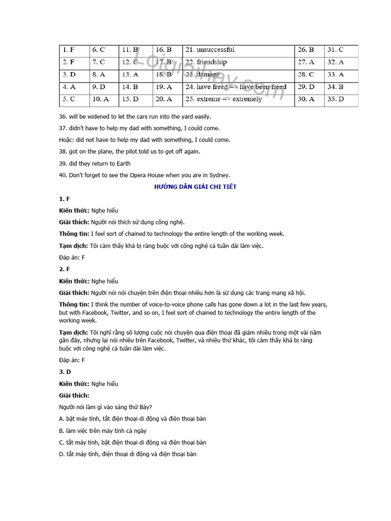 Đáp Án TEST 16 | PDF