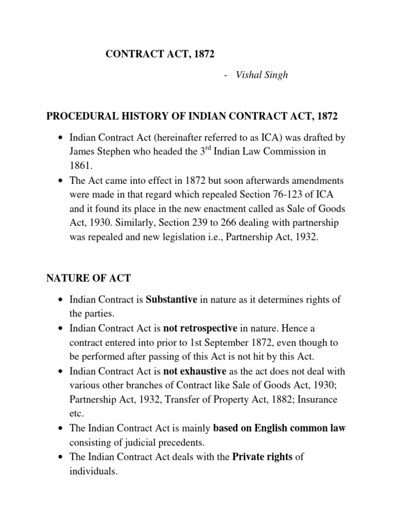 Overview of Indian Contract Act 1872 | PDF | Offer And Acceptance ...
