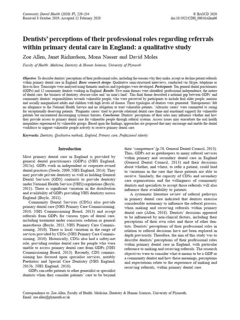 Dentists' Roles in Patient Referrals in England | PDF | Dentistry | Dentist