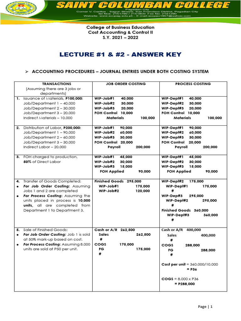 Lecture #1 & #2 - Answer Key | PDF | Business | Economies