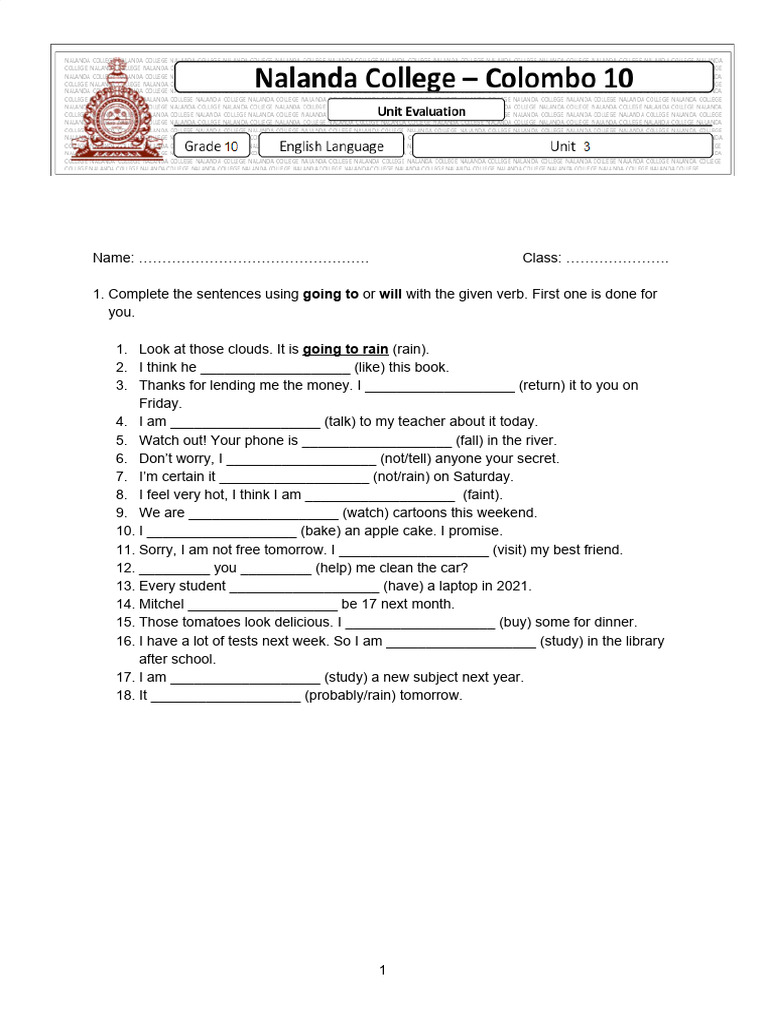 Grade 10 English Language Unit Test | PDF | Verb