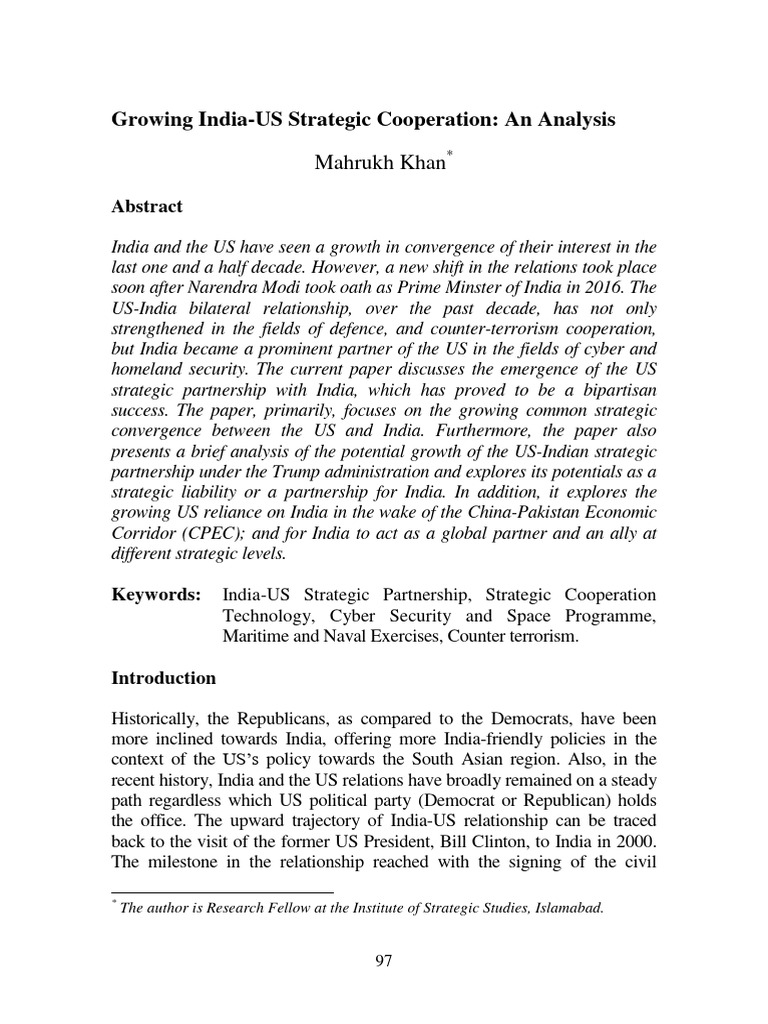 India-US Strategic Cooperation Growth | PDF | Pakistan | Military