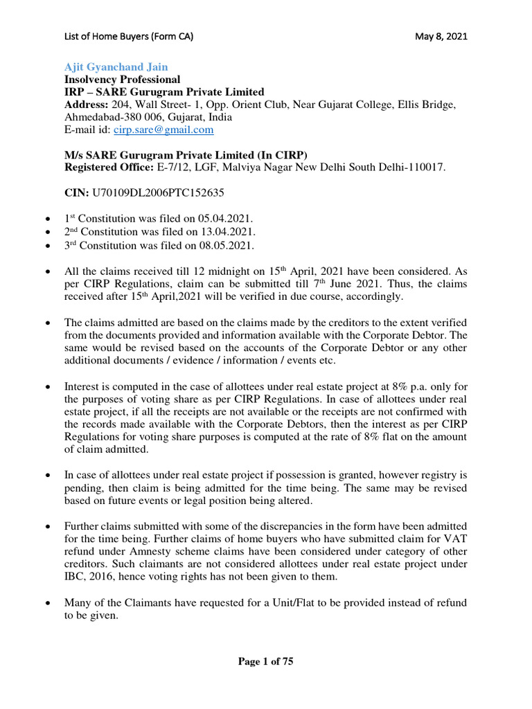 Ajit gyanchand jain list of home buyers form ca may 8 2021 pdf