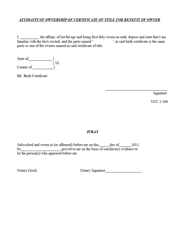 Birth Certificate Affidavit Template PDF